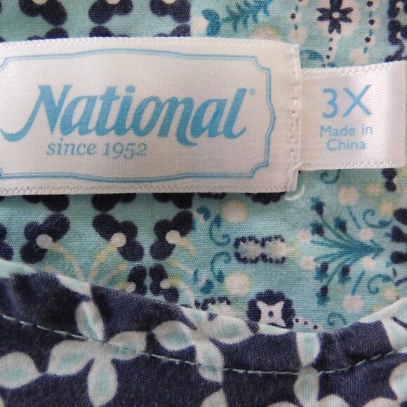 Womens Dress Cotton Muumuu Patio Floral  Green Blue Pockets Size 3X - Picture 4 of 5